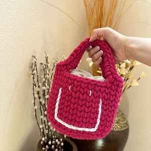 Mini Pink Woven Smiley Tote Bag